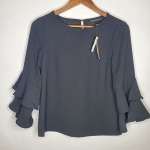 J Crew Womens Tiered Bell Sleeve Blouse Size 2 Drapey Crepe Keyhole Back NWT